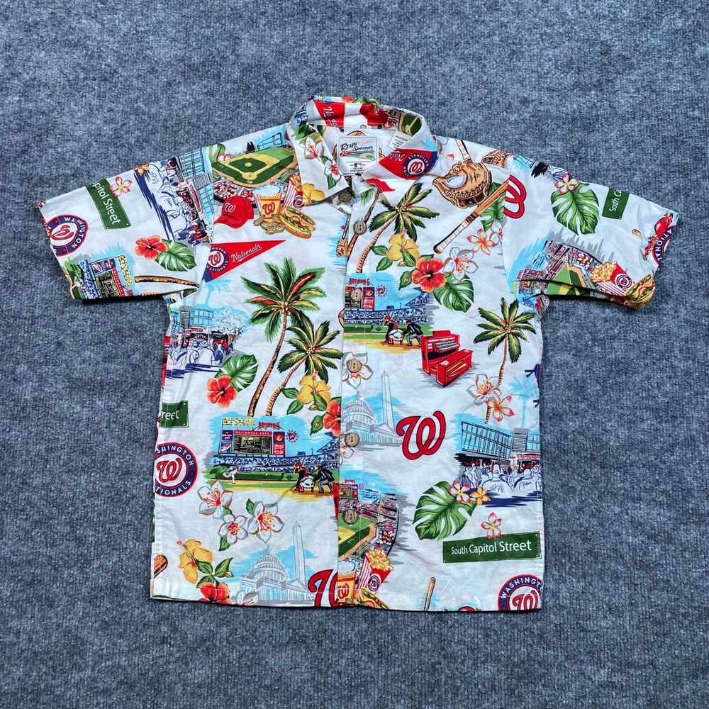 Reyn Spooner Kids Washington Nationals MLB Hawaiian Shirt White Size M Cotton